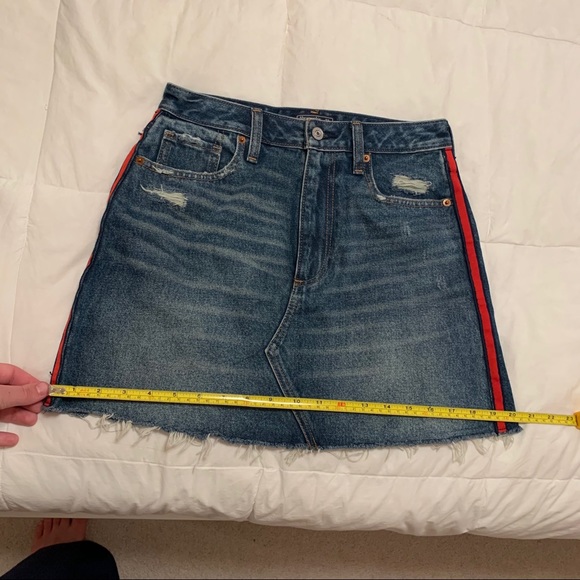 Abercrombie Jean Skirt w/ Red Stripe + Distressing - Picture 9 of 10